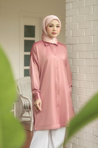 TANYA LONG SHIRT IN METALIC ROSE GOLD